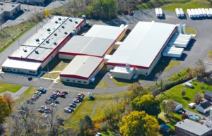 Aerial view of Currier Plastics facility in Auburn, NY