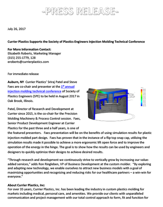 Supporting the Society of Plastics Engineers Injection Molding Technical Conference Press Release